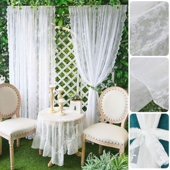JM Floral Black White Lace Window Curtain Door Curtain Living Room Bedroom Drapes Sperate Curtains Home Decor Organza