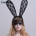 Black Lace Masquerade Mask Women Halloween Costume Party Rabbit Bunny Ears Lace Eye Mask Black. 