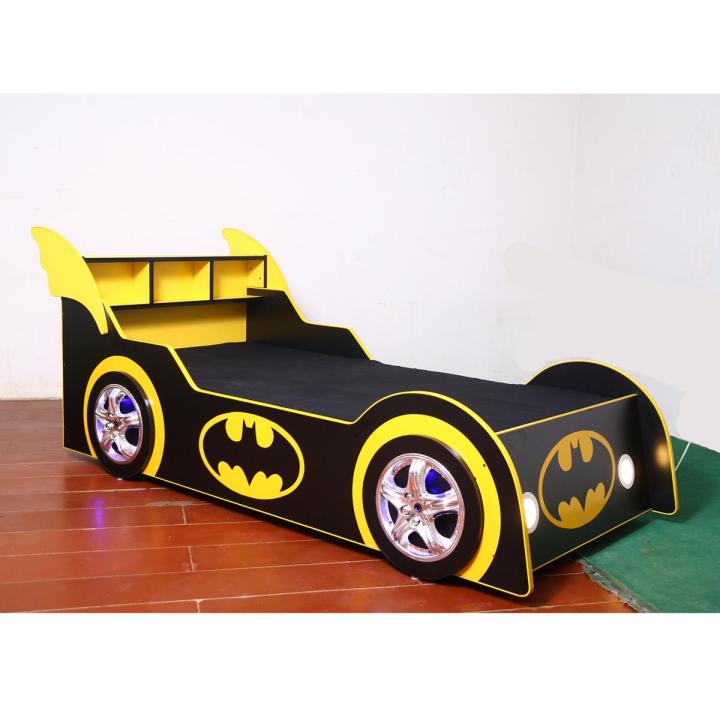 Furnishoo Batman Car Bed Sale in Pakistan - Kids Car Bed With Back Shelfs - Black Car Bed With Lights