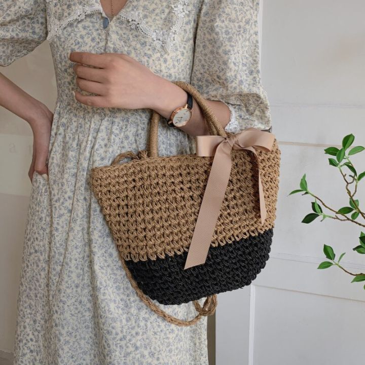 Straw Paper Woven Bucket Tote Bags for Women Big Weave Shoulder Bag Summer Beach Messenger Handbags Ladies Casual Crossbody Bag