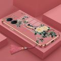 casing oppo a57 4g 2022 phone case Electroplated Plating silicone bird with flower design soft shell to send lanyard. 