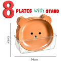 8pcs Cute Cartoon Bear Dish Plate Set With Stand, Reusable Plastic Dessert Dinner Plate Creative for Fruit,Snack,Nuts,Cartoon Design Dish Kitchen Accessory. 