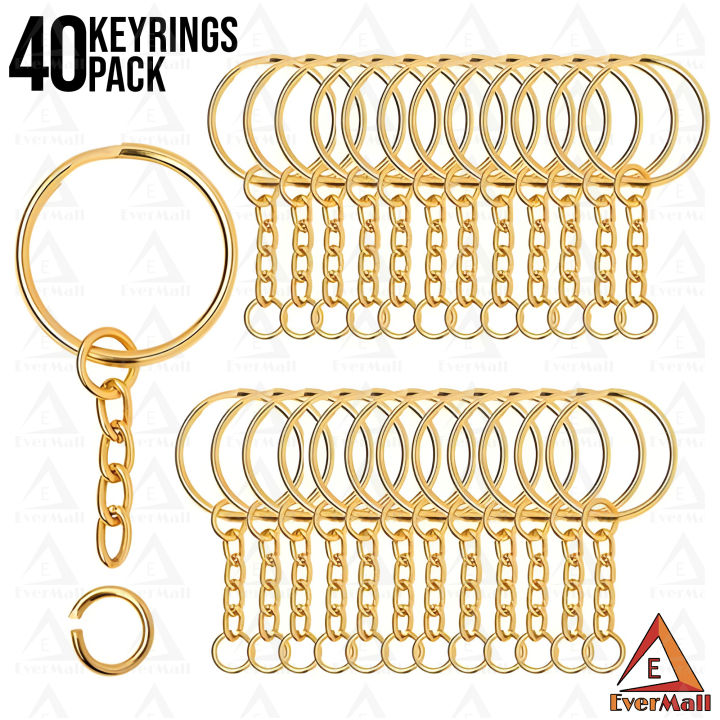 40 Golden Key Rings with Chain and Open Jump Rings for Crafts - Bulk ...