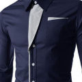 Men Dress Shirt Color Block Turndown Collar Buttons Shirt. 