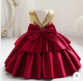 Toddler Girls Sequins Bow Front Layered Gown Dress – Silk & Sequin Party Wear Princess Dress for Baby Girl. 