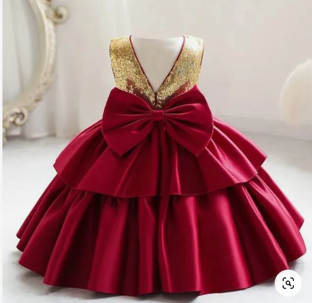 Toddler%20Girls%20Sequins%20Bow%20Front%20Layered%20Gown%20Dress%20%E2%80%93%20Silk%20&%20Sequin%20Party%20Wear%20Princess%20Dress%20for%20Baby%20Girl%20-%20Image%202