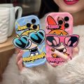Jizetin for OPPO F11 Back Cover With Cartoon Powerpuff Girls Sunlasses Holder Cream Texture Wavy Edge Soft Silicone Phone Cases. 