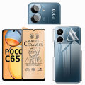 Pack of 3 - Xiaomi Poco C65 Ceramic Matte Glass Protector Gorilla Tempered Glass Screen Protector Guard + Back Jelly Protector Soft TPU Hydrogel Jell Film Protection + 9H Camera Glass Protector For Lens Glass xiaomi poco c65 - Transparent. 