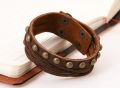 Boho Gypsy Hippie Punk Brown Real Leather Broze Copper Rivets Charm Wrap Layers Adjusted Macrame Bracelet Bangle For Man. 