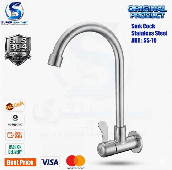 Single Inlet Tap SUS 304 Stainless Steel Kitchen Tap Wall Mounted – High Pressure, Long ...