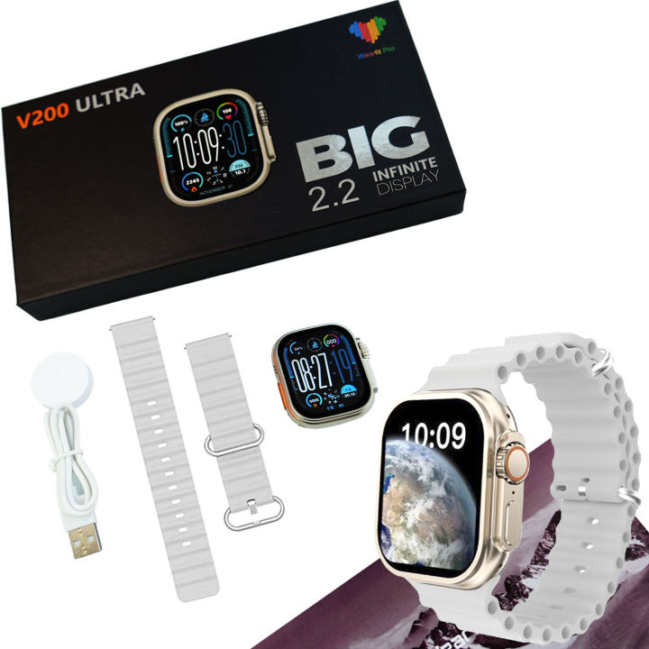 V200 Ultra  Waterproof Sport Smart Watch - 2.3" Display - Large Screen IP68 - Bluetooth Calling - Custom Wallpaper - Wireless Charging - Compatible with All Phones