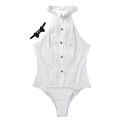 Womens One-piece Body Shirt Sleeveless Haltered Wing Tip Collar Backless Tuxedo Shirt Bodysuit with Bow Tie Work Wear Bodysuits. 