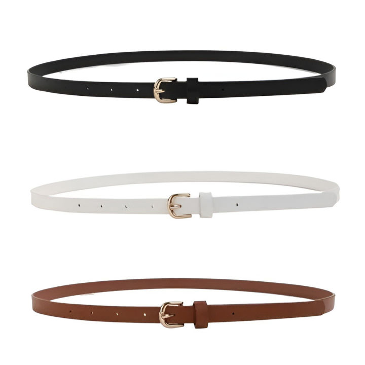 Pack of 3 (Black, Brown, White) Belts Elegant Siimple Stylish PU Leather Buckle Belt For Girls Ladies Women For Jeans & Frock Metal Buckle