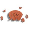 Elephant Nursery Clock, Elephant Shape Wooden 3D Wall Clock With Butterflies & Plants. 