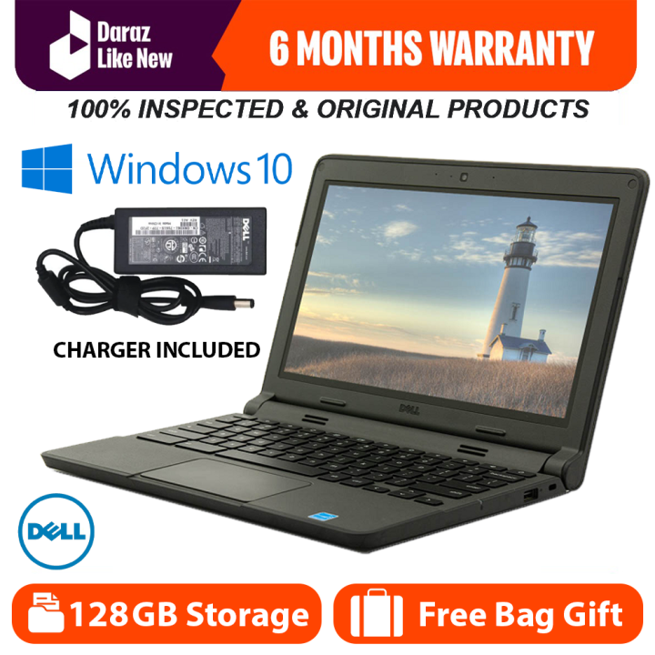 Daraz Like New - Dell Original Chromebook 4GB Ram 128GB Storage 11.6" Inches Full HD Display 4 to 6+ Hours of Battery Timing Fast Charger Included Windows 10 Installed Most Demanded Laptop High Performance Reliable Affordable With Free Bag & Charger