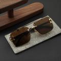 Modern Rimless Sunglasses for Men – Premium Gold Metal Detailing, Brown Lens | With Pouch & Hard Case Box. 