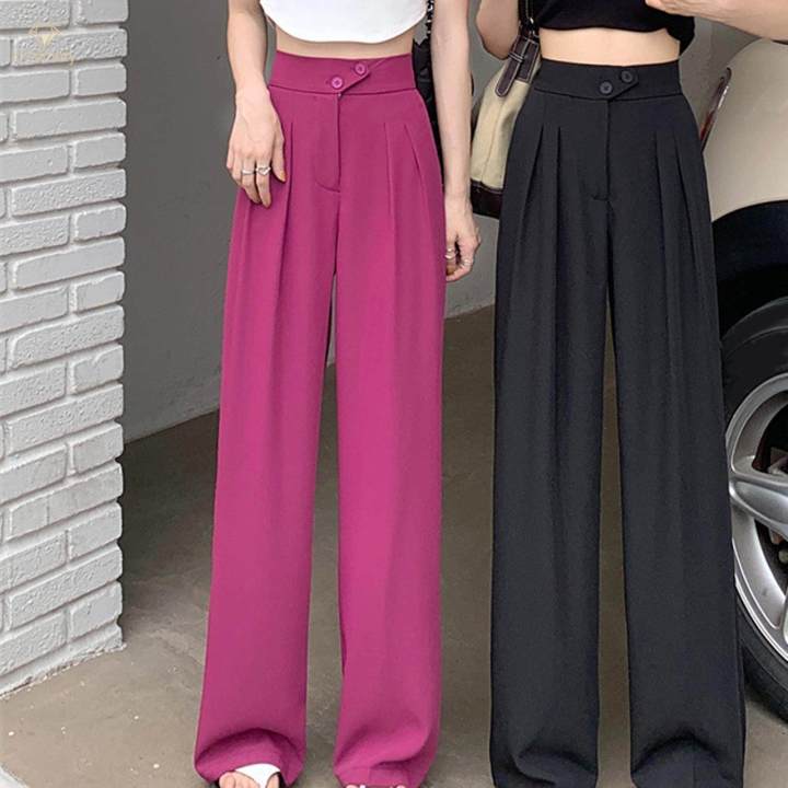 Womens%20Wide%20Leg%20Pants%20Straight%20Leg%20High%20Waisted%20Office%20Loose%20Long%20Pants%20M%20Black%20-%20Image%209