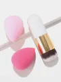 Miss Rose - Pack 2 Makeup Foundation Brush Kabuki With Beauty Blender Sponge Puff. 