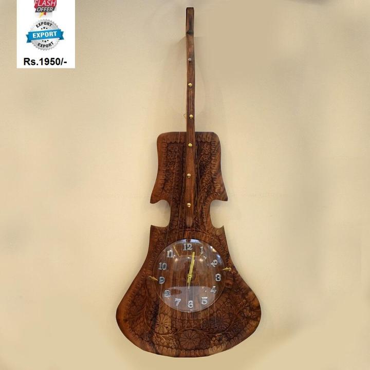 Wooden Guitar Clock Hand Crafted Traditional Artistic Decoration Piece Home decor furniture RoseWood (Original sheesham)