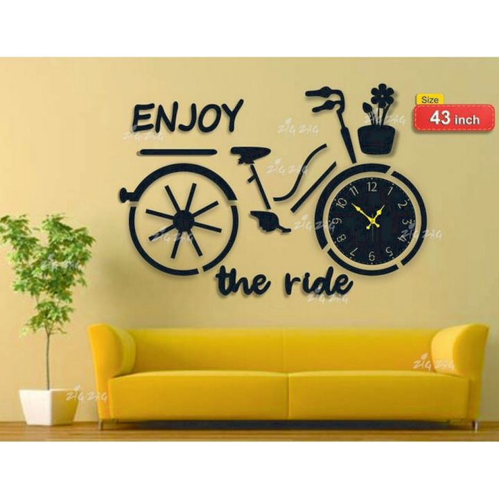 Bicycle Shape 3D 43 Inch Large Wall Clock Wooden Large Wall Clocks