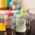 Glass Mason Jar Cups with Handle, Lid and Plastic Straws - Mason Jar Mugs For Cold Beverages - 500ml. 