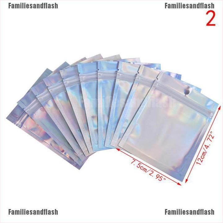 FW++ 10Pcs Iridescent Zip Lock Pouches Cosmetic Plastic Holographic Zipper Bags