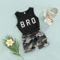 Baby Boy Shorts Set Letter Sleeveless Round Neck Vest + Camouflage High Waist Shorts Summer Cute Two-Piece Set. 