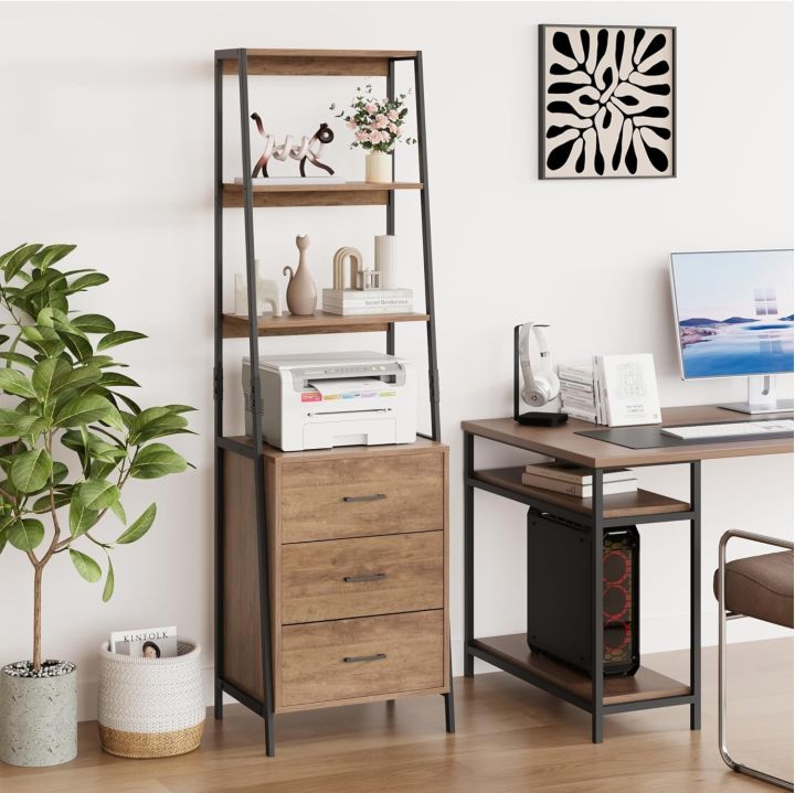 Industrial%20Bookshelf,%20Tall%20Bookcase%20with%203%20Fabric%20Storage%20Drawers,%20Display%20Standing%20Shelf%20Unit%20for%20Living%20Room,%20Home%20Office,%20-%20Image%202