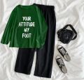 Summer Full Sleeves T-shirt and Flapper Trouser Night Suit Set for Women and Girls. 