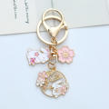 Handmade Rabbit Keychain Decorative Pink Purple Enamel Keychain Blue Korean Fashion Cherry Blossom Keychain for Daily Use. 