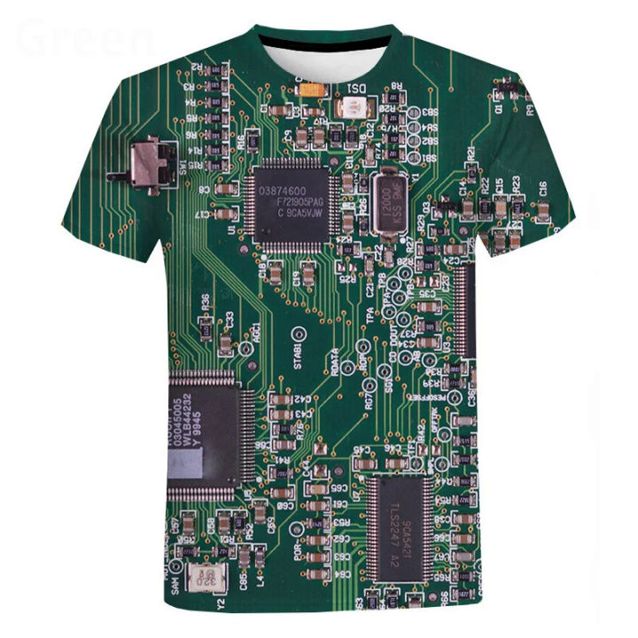 3D printed circuit board graphic t shirt for men summer casual T-shirt casual electronic chip creative tee shirts women gym tops