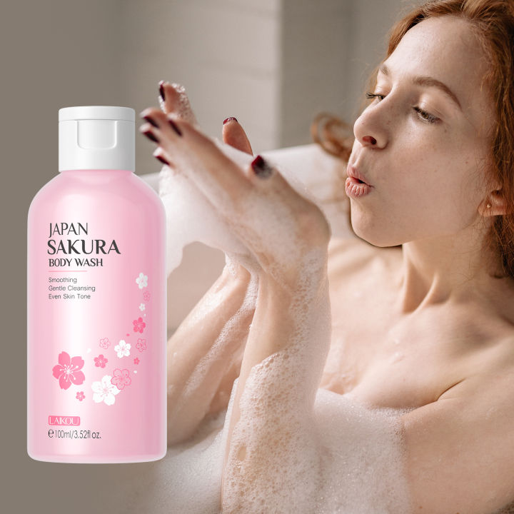LAIKOU Japan Sakura Shower Gel Body Wash Brightening Exfoliating Smoothing Gentle Cleansing Moisturizing Bath Gel Women Men 50ml/100ml/200ml