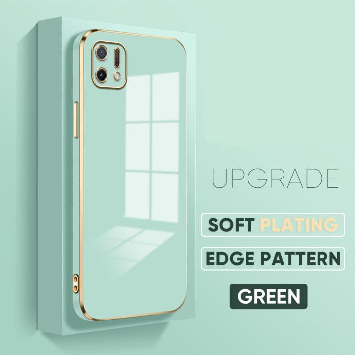 (Free Lanyard) Luxury 6D Plating Case for OPPO A16E / A16K  Back Cover Soft Silicone Square Frame Shiny Bling Phone Cases