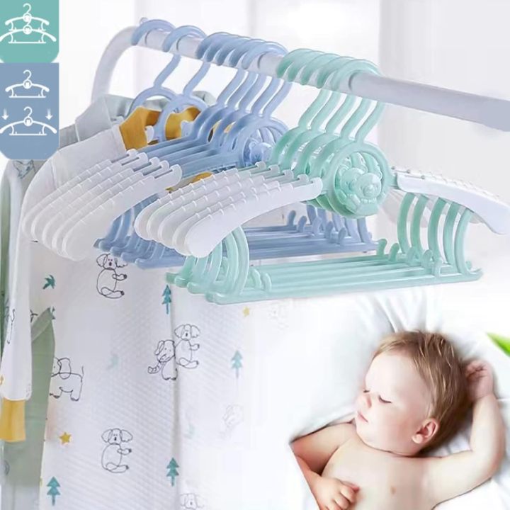 5 Piece - 11-14.5 inch  Baby Coat Hangers Children Clothes Hangers Adjustable with Space Saving Stackable Hooks, Universal Baby Hangers Non-Slip Dress Clothes Coat Hanger with Windproof Hooks