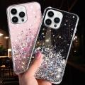 For iPhone 14 Pro Max Back Cover Luxury Shiny Glitter Gold Foil Space Starry Cases Clear Soft Silicone Bumper Full Protection Mobile Phone Case for Girls Boy. 