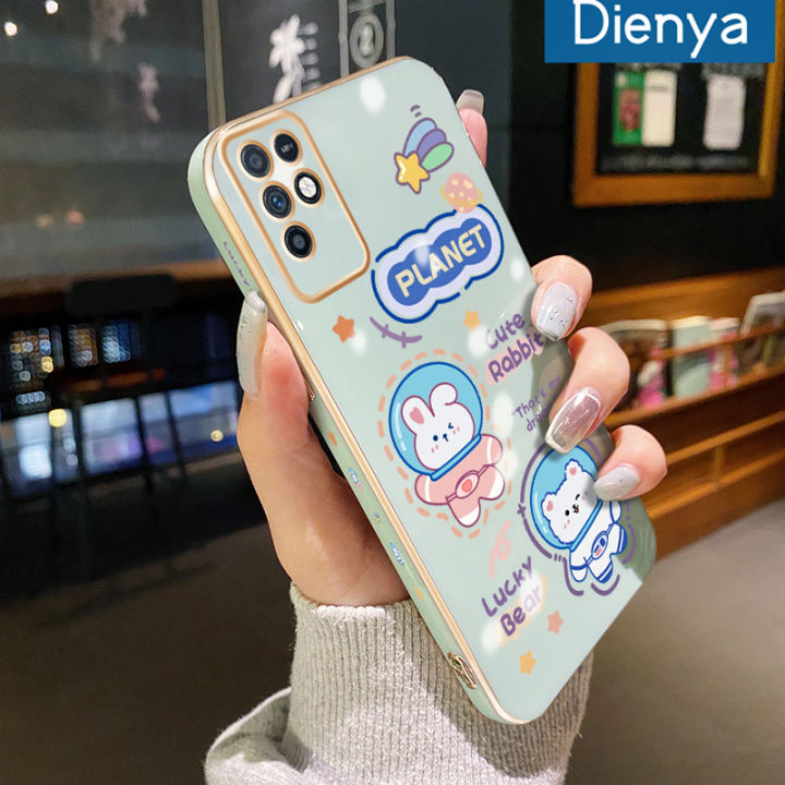 Dienya For Infinix Note 10 Case Cartoon Bear Rabbit Soft Shockproof Phone Cases Square Edge Pattern Luxury Plating Casing Full Back Cover Camera Lens Protection Cover