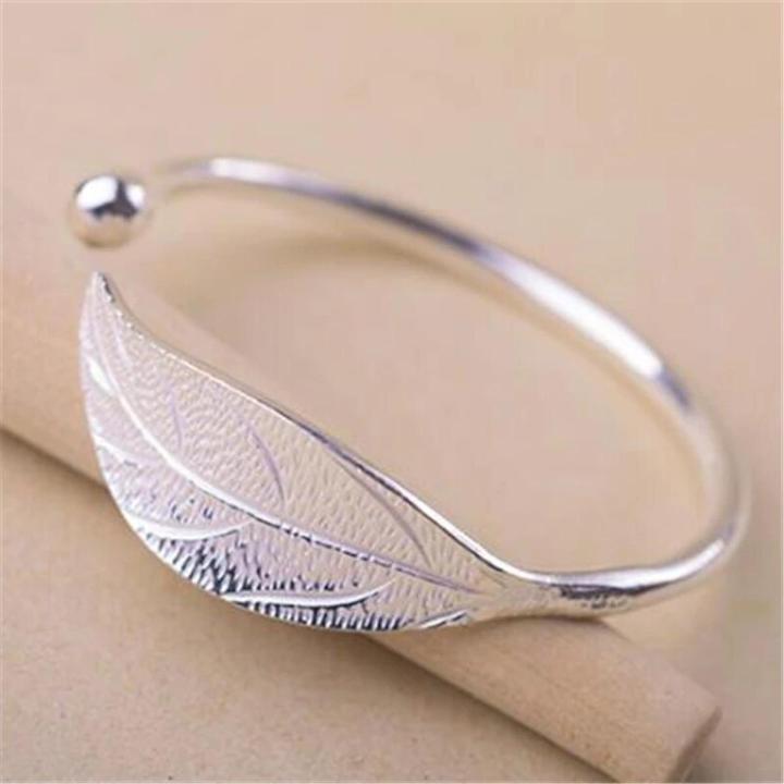 Frascati Silver Plated Leaf Charm Bracelets Bangles For Women Wedding Adjustable Bracelet