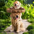 Puppy Polyresin Bird Bath Brown Pedestal Handmade Gifts for Outdoor Home Garden Lawn Yard Decorations. 