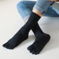 3 Pairs Large Mens Five Finger Long Socks Solid Cotton Autumn Winter Warm Thick Sock Mid-Calf 5 Toe Casual Business Work Socks. 