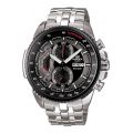Casio Edifice Mens Steel Silver/Black Chronograph Black Dial Multi-Function Silver Steel Band Watch-EF-558D-1AVUDF. 