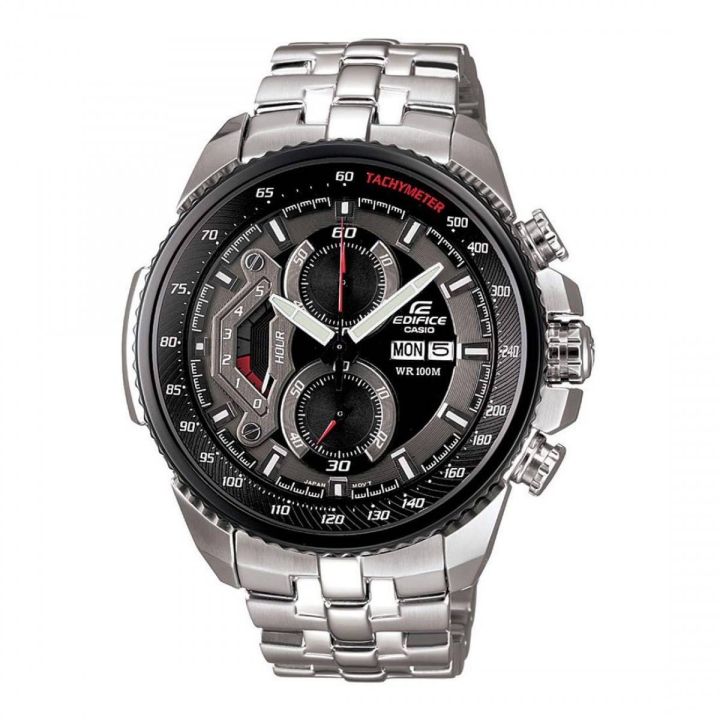 Casio Edifice Mens Steel Silver/Black Chronograph Black Dial Multi-Function Silver Steel Band Watch-EF-558D-1AVUDF