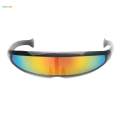 Futuristic Narrow Lens Visor Eye Sunglasses Black+White Frame Silver Mirror. 
