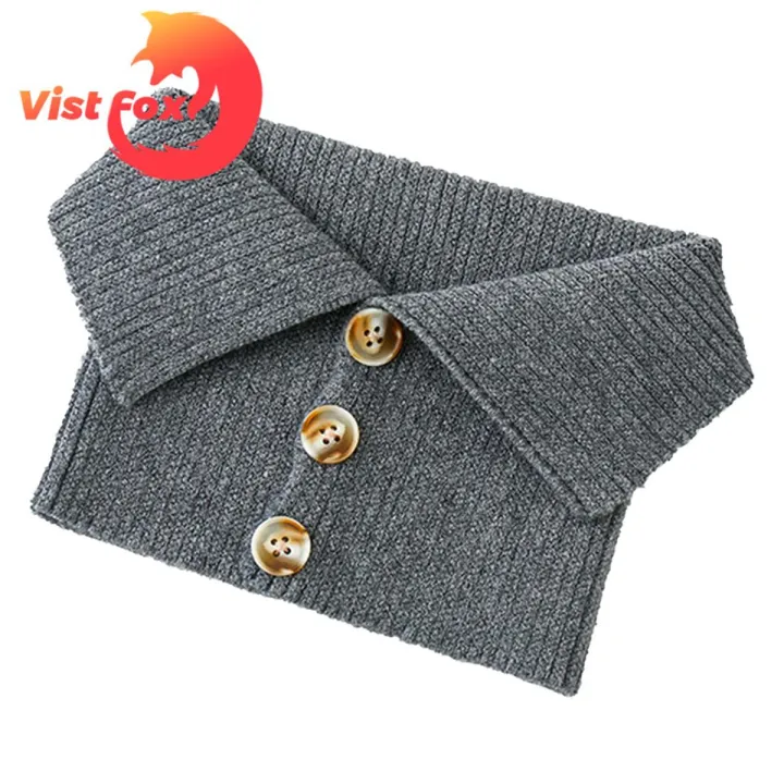 Vist Fox Knitted Scarf Button Closure Women Scarf Winter Neck Warmer