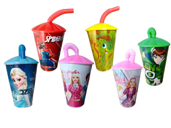 Pack of 03 Attractive Colorful - Tumbler With Straw - Glass for Water - Kids Water Glass - Juice Glass With Straw For Kids -  Reusable water glass for kids - Different Designs/Cartoon Characters Glass for Boys and Girls