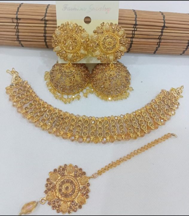 Jewellery New collection Jewellery Set for girls Latest Design Necklace,Earrings,Mathapati - Golden Artical 657320