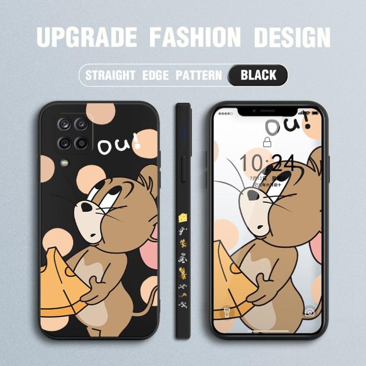 Jizetin for Samsung Galaxy A12 / M12 / A12 5G Case Tom and Jerry Design Side Design Phone Case Square Edge Pattern Liquid Silicone Cases Full Cover Camera Shockproof Protective Case