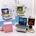 Creative 3D explosive fantasy world magic book keychain castle ship dinosaur space puzzle pendant. 