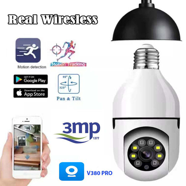 High tech 360 Rotate Auto Tracking 3MP  v380 pro Camera Light Bulb Wireless Wifi PTZ IP Cam Remote Viewing Security E27 Bulb Interface
