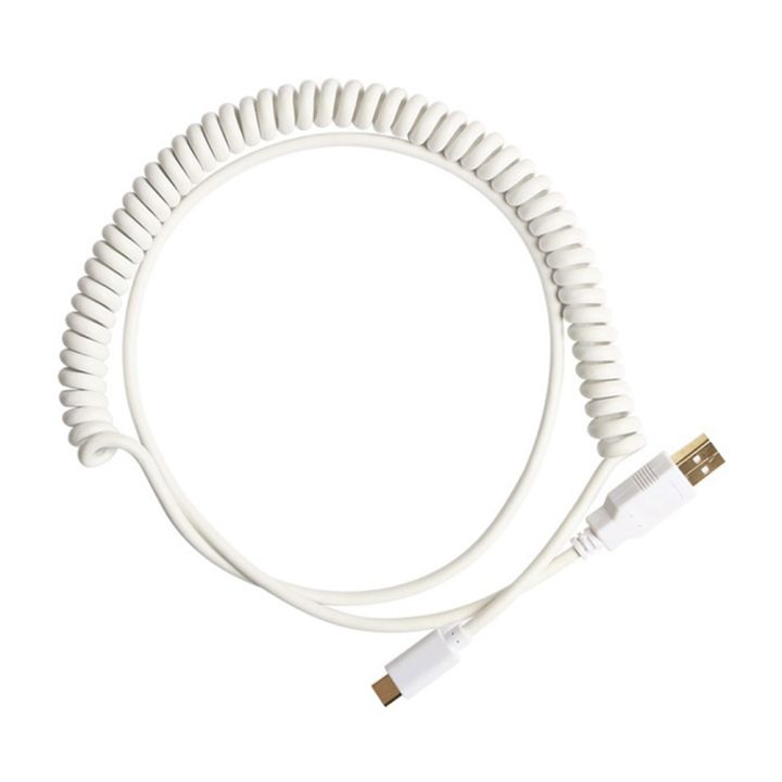 Coiled Cable Type C Wire Mechanical Keyboard for Poker 2 GH60,White