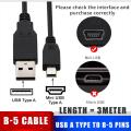 5 Pin Mini USB Cable, Extra Long USB Type-A to Mini-B 5-pin USB Tethering Cable for  External HDDS/Camera/PS3 Controller, Digital Camera, MP3 Player -Black. 